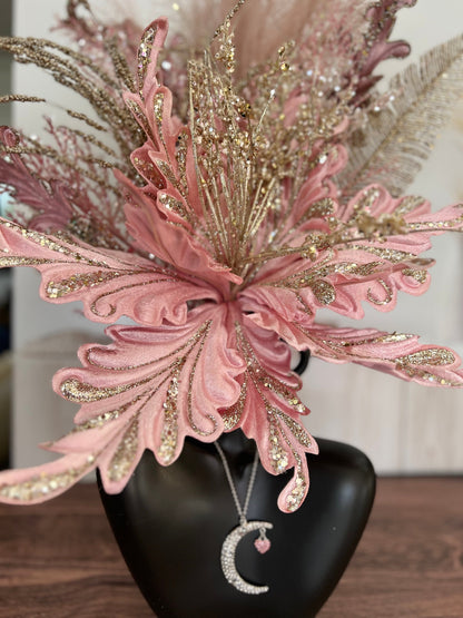 Elegant faux floral arrangement in a vase. Ceramic centerpiece. Gift for Christmas. Holiday home decor. Pinkmas Christmas centerpiece
