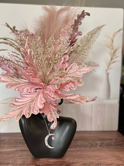 Elegant faux floral arrangement in a vase. Ceramic centerpiece. Gift for Christmas. Holiday home decor. Pinkmas Christmas centerpiece