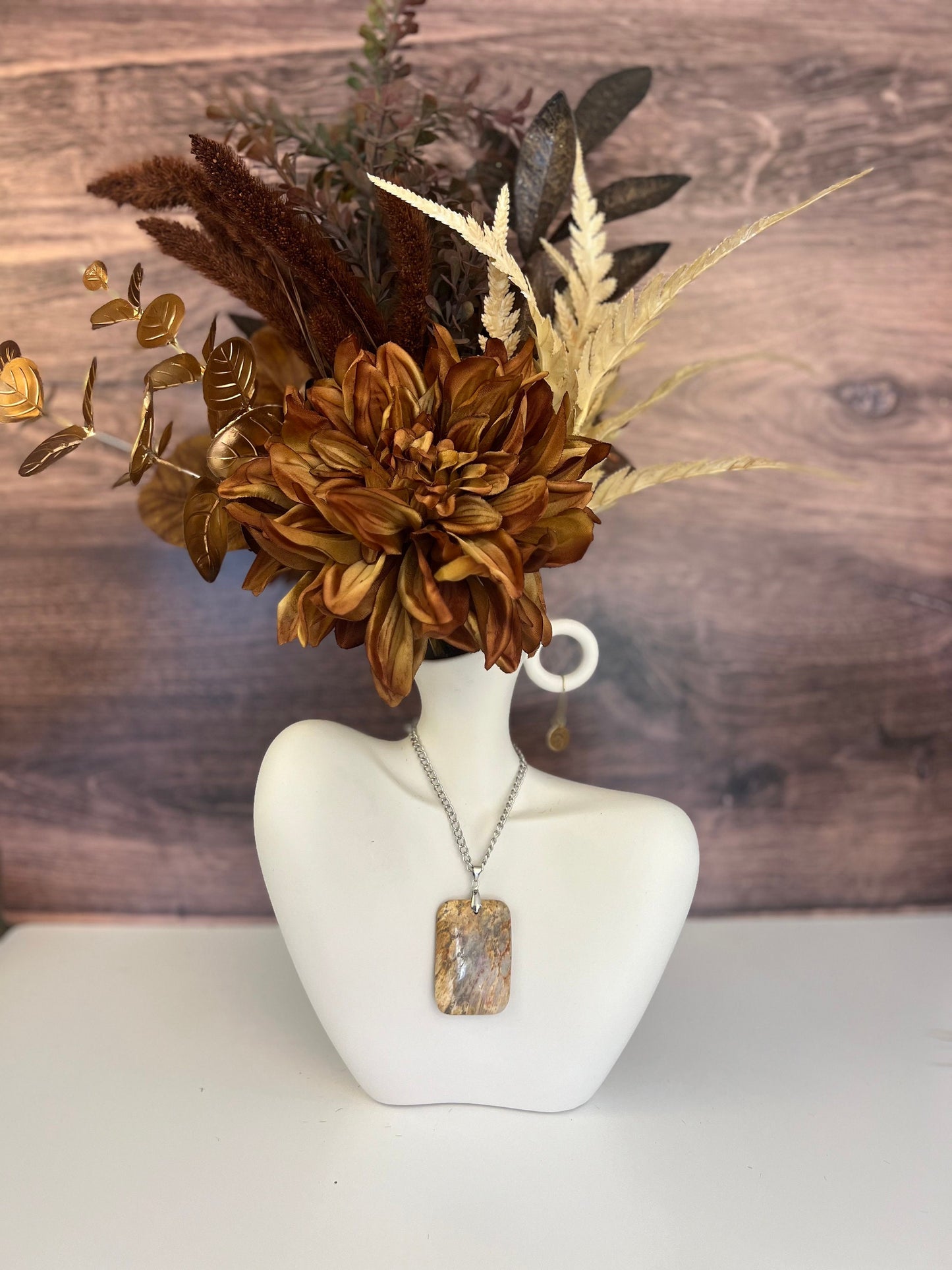 Leo gift. Artificial floral arrangement. Ceramic centerpiece with faux florals. Faux Floral arrangement for home decor. Fall decor.