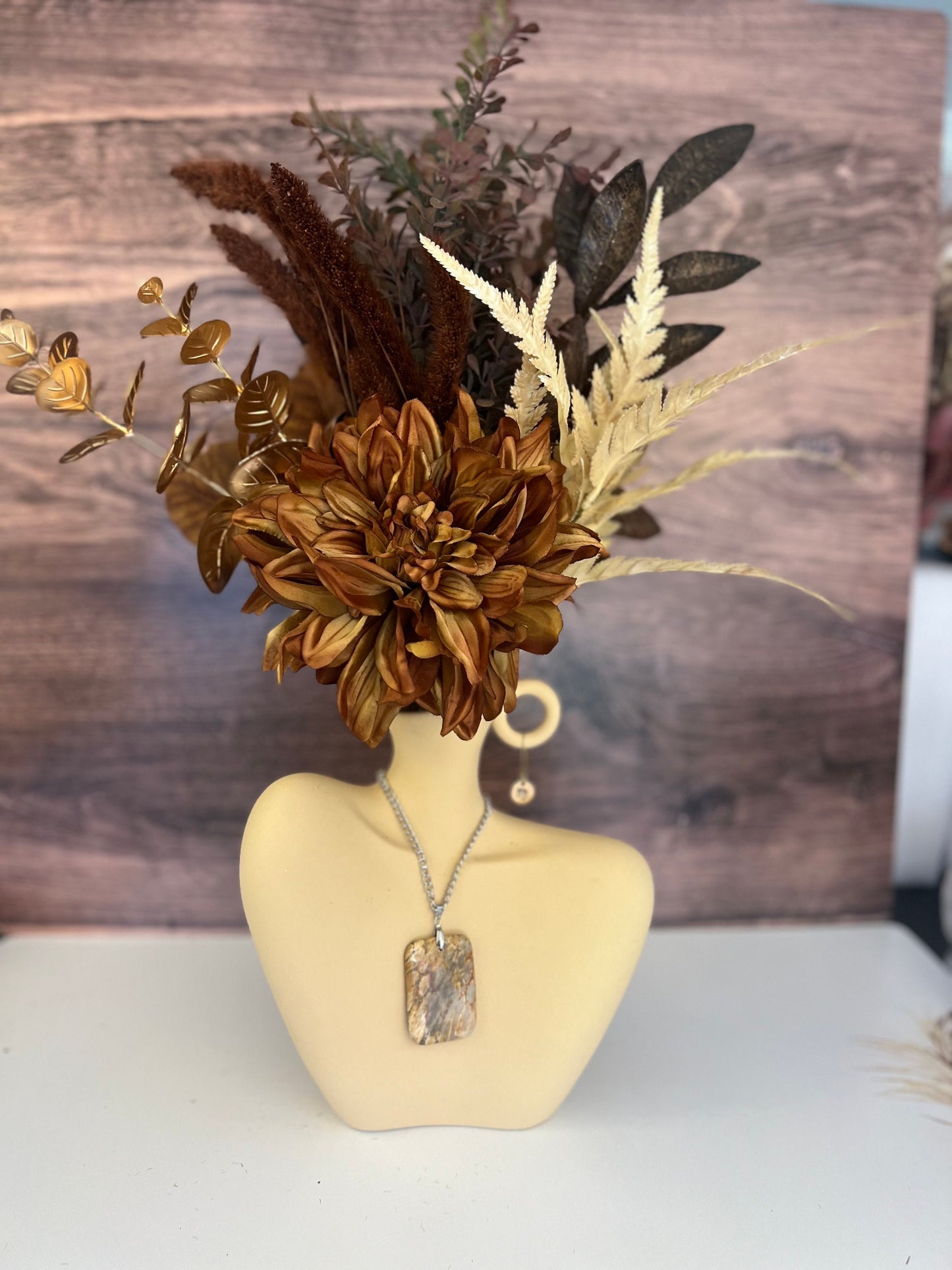 Leo gift. Artificial floral arrangement. Ceramic centerpiece with faux florals. Faux Floral arrangement for home decor. Fall decor.