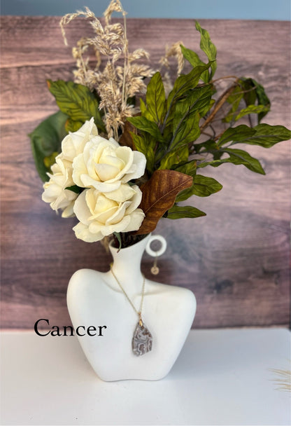 Cancer gift. Artificial floral arrangement. Ceramic centerpiece with faux and preserved florals. Faux floral arrangement for home decor.